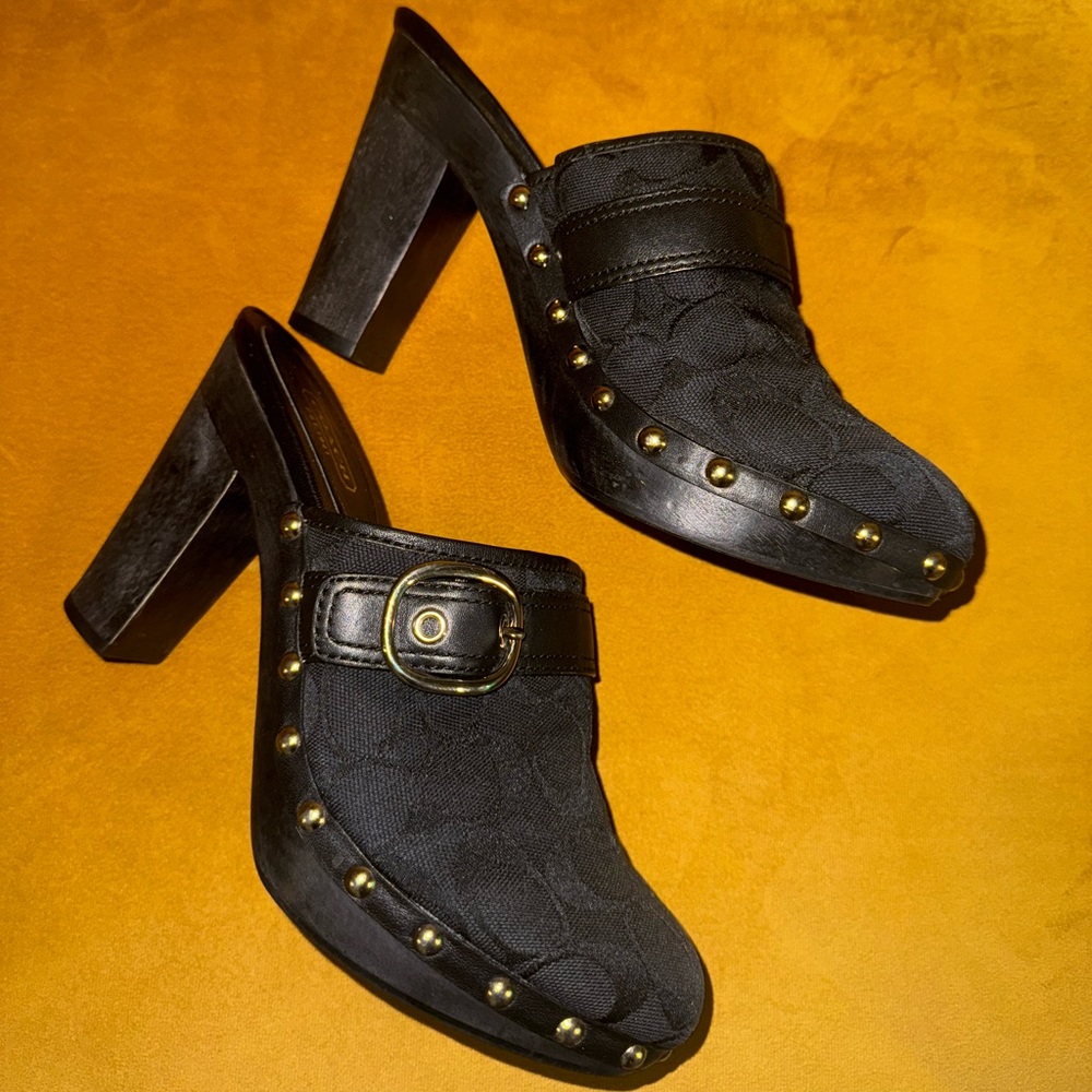 Coach Y2K Womens Willow Mule Studded Signature Logo Black Clogs Heel- Size 9B - Picture 2 of 16